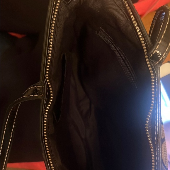 Coach Black and Brown Signature Tote with Leather Trim - Picture 6 of 15